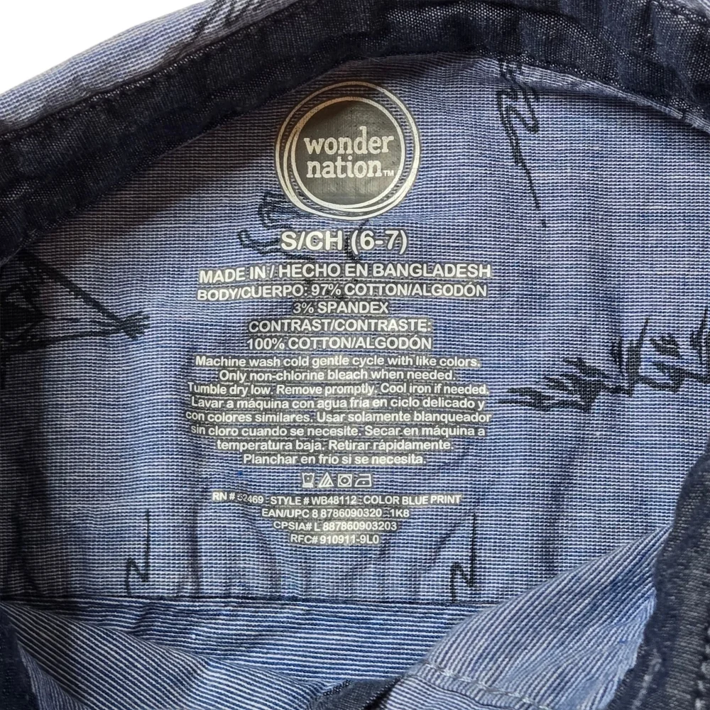 Wonder Nation Denim Blue Western Print Long Sleeve Button Down Shirt Boy's Small